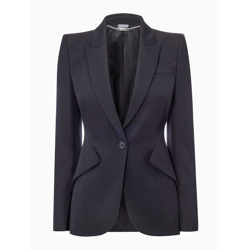 NWT Alexander McQueen Peak Shoulder Leaf Crepe Jacket BLACK IT 40 US 4-6